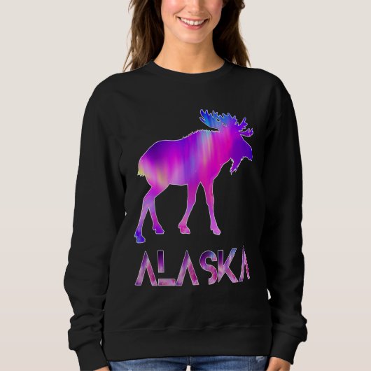 Alaska Day Moose Aurora Borealis At Night スウェットシャツ (正面)