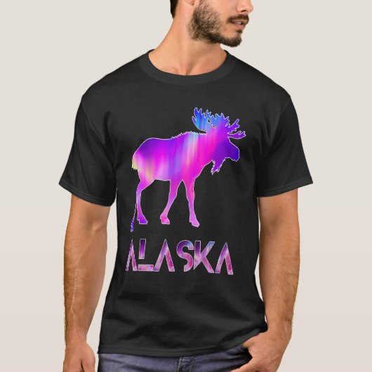 Alaska Day Moose Aurora Borealis At Night Tシャツ (正面)