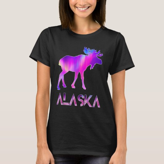 Alaska Day Moose Aurora Borealis At Night Tシャツ (正面)
