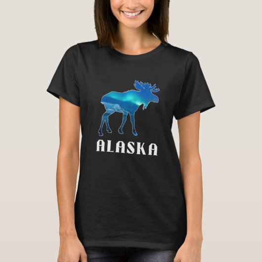 Alaska Day Moose Aurora Borealis Northern Lights   Tシャツ (正面)