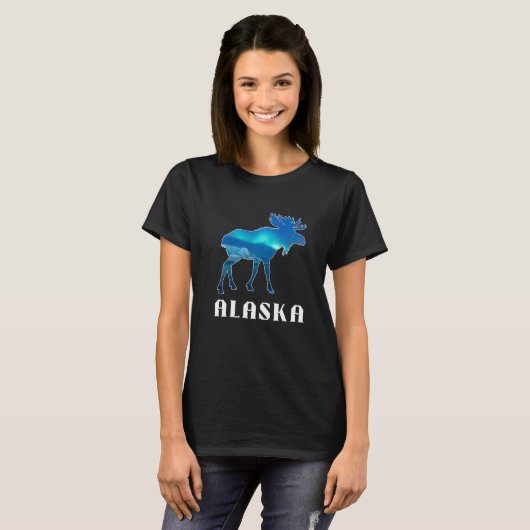 Alaska Day Moose Aurora Borealis Northern Lights   Tシャツ (正面フル)