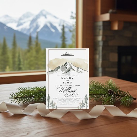 Alaska Mountain Denali Wilderness Neutral Wedding  招待状