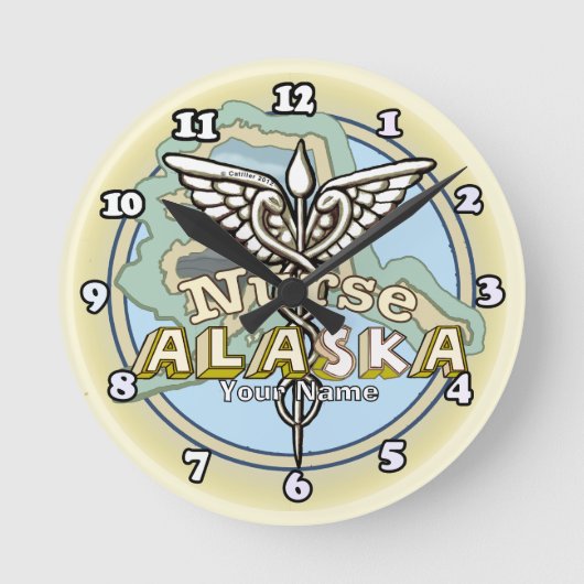 Alaska Nurse Caduceus ラウンド壁時計 (正面)