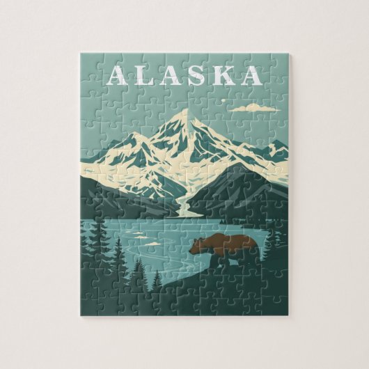 Alaska Retro Travel Grizzly Bear ジグソーパズル (縦)