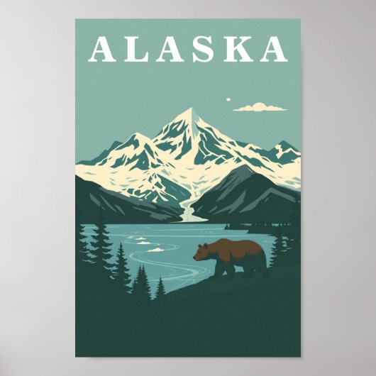 Alaska Retro Travel Grizzly Bear ポスター (正面)