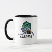 Alaska State Tattoo Style Northern Lights, Grizzly マグカップ (左)