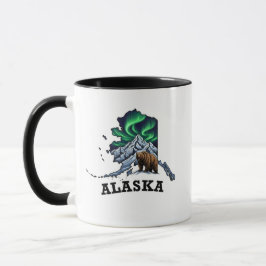 Alaska State Tattoo Style Northern Lights, Grizzly マグカップ