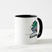 Alaska State Tattoo Style Northern Lights, Grizzly マグカップ (正面右)