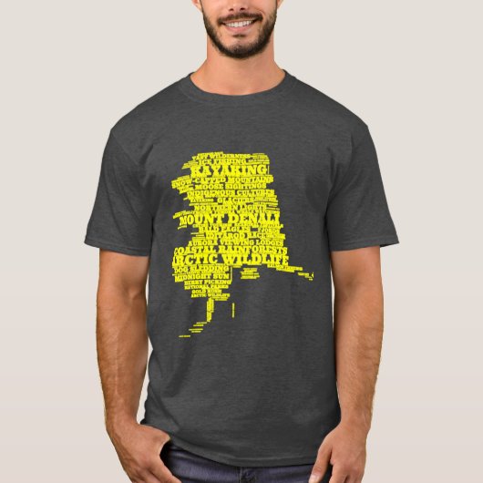 Alaska Typography Art Yellow and Navy Blue Oversiz Tシャツ (正面)