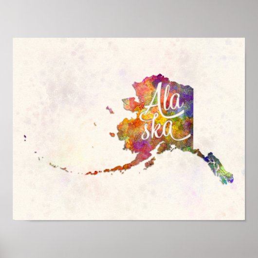 Alaska US State in watercolor text cut out ポスター (正面)