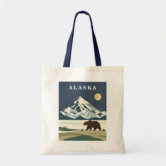 Alaska Vintage Travel Grizzly Bear トートバッグ (正面)
