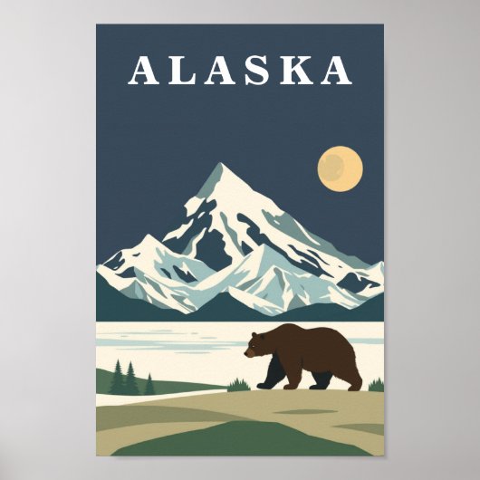 Alaska Vintage Travel Grizzly Bear ポスター (正面)
