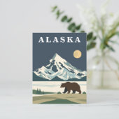 Alaska Vintage Travel Grizzly Bear ポストカード (スタンド正面)