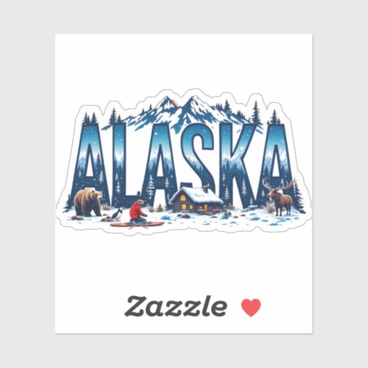 Alaska Wilderness Sticker | Winter Cabin Landscape シール (シート)