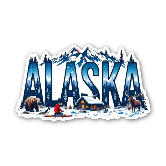 Alaska Wilderness Sticker | Winter Cabin Landscape シール