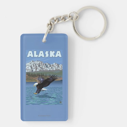 AlaskaBaldのワシのヴィンテージ旅行ポスター キーホルダー (裏面)