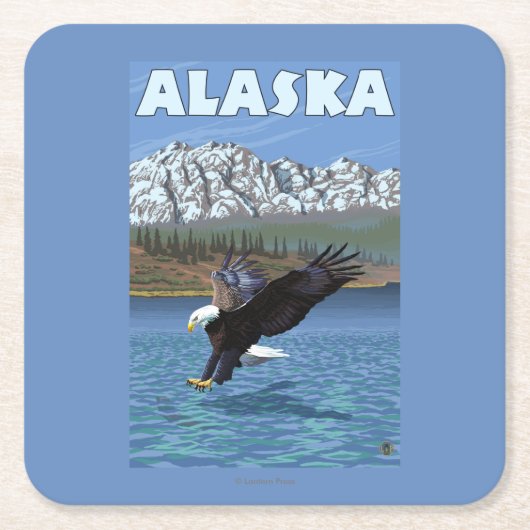 AlaskaBaldのワシのヴィンテージ旅行ポスター スクエアペーパーコースター (正面)