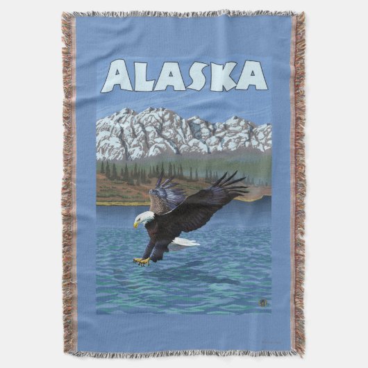 AlaskaBaldのワシのヴィンテージ旅行ポスター スローブランケット (正面縦)