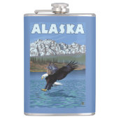 AlaskaBaldのワシのヴィンテージ旅行ポスター フラスク (正面)