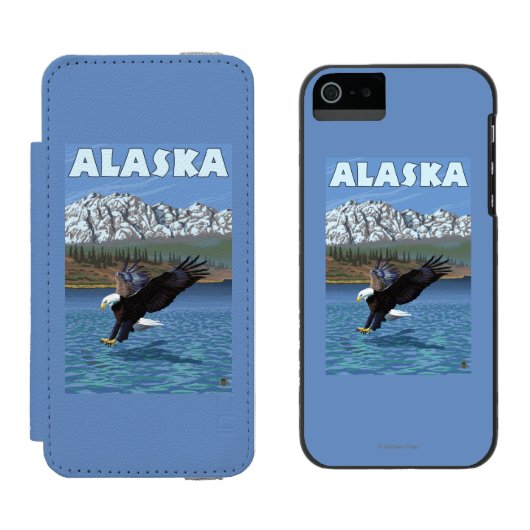 AlaskaBaldのワシのヴィンテージ旅行ポスター Incipio iPhoneウォレットケース (並び)