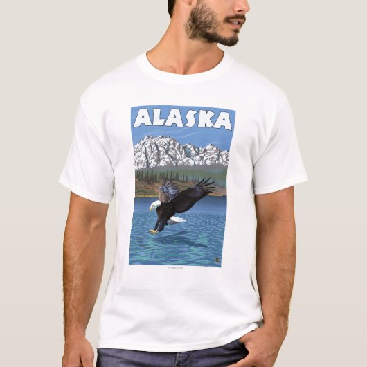 AlaskaBaldのワシのヴィンテージ旅行ポスター Tシャツ (正面)