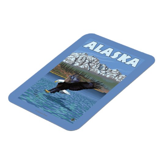 AlaskaBald Eagleヴィンテージ旅行ポスター マグネット (左側)