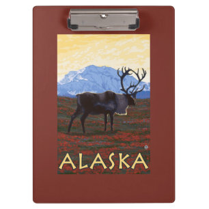AlaskaCaribouのヴィンテージ旅行ポスター クリップボード