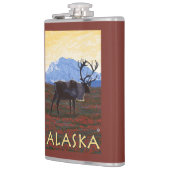 AlaskaCaribouのヴィンテージ旅行ポスター フラスク (左)