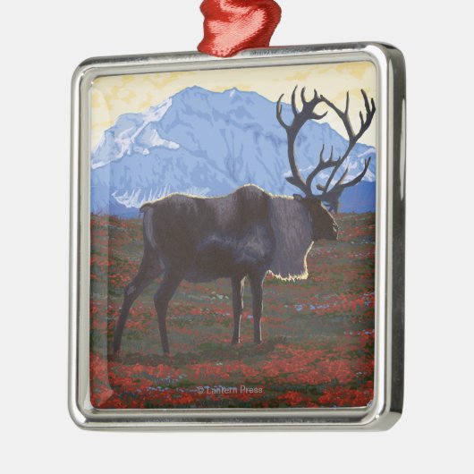 AlaskaCaribouのヴィンテージ旅行ポスター メタルオーナメント (左)