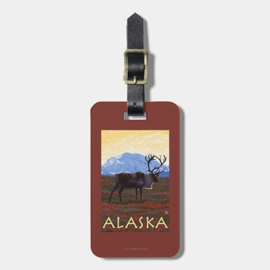 AlaskaCaribouのヴィンテージ旅行ポスター ラゲッジタグ (正面縦)