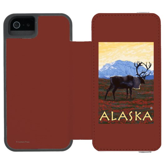 AlaskaCaribouのヴィンテージ旅行ポスター Incipio iPhoneウォレットケース (フォリオオープン)