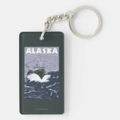 AlaskaCrabのボートのヴィンテージ旅行ポスター キーホルダー (裏面)