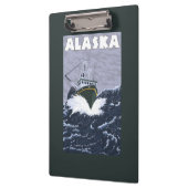 AlaskaCrabのボートのヴィンテージ旅行ポスター クリップボード (左)