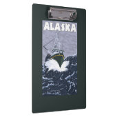 AlaskaCrabのボートのヴィンテージ旅行ポスター クリップボード (右)