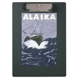 AlaskaCrabのボートのヴィンテージ旅行ポスター クリップボード