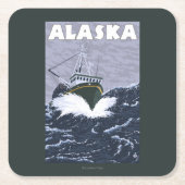 AlaskaCrabのボートのヴィンテージ旅行ポスター スクエアペーパーコースター (正面)