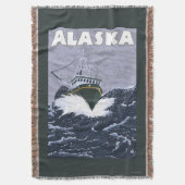 AlaskaCrabのボートのヴィンテージ旅行ポスター スローブランケット (正面縦)