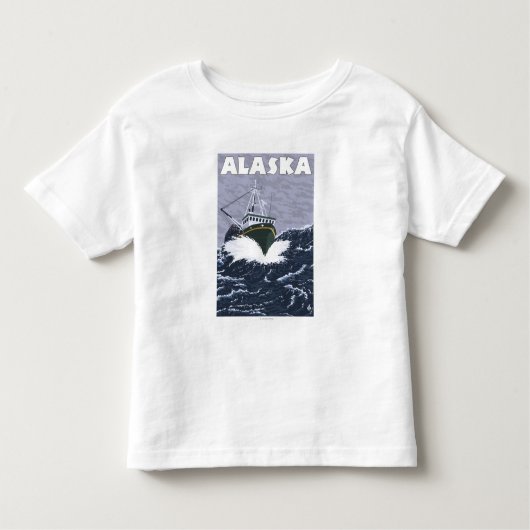 AlaskaCrabのボートのヴィンテージ旅行ポスター トドラーTシャツ (正面)