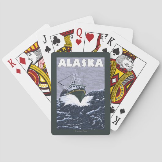 AlaskaCrabのボートのヴィンテージ旅行ポスター トランプ (裏面)