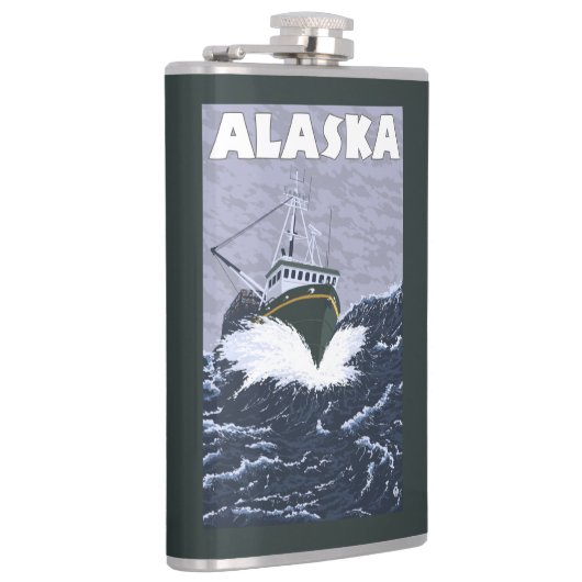 AlaskaCrabのボートのヴィンテージ旅行ポスター フラスク (右)