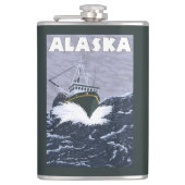AlaskaCrabのボートのヴィンテージ旅行ポスター フラスク (正面)