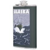 AlaskaCrabのボートのヴィンテージ旅行ポスター フラスク (左)