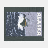 AlaskaCrabのボートのヴィンテージ旅行ポスター フリースブランケット (正面(横))