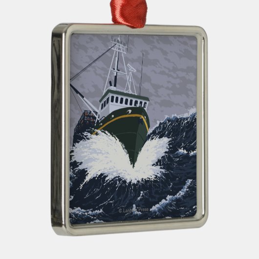 AlaskaCrabのボートのヴィンテージ旅行ポスター メタルオーナメント (右)