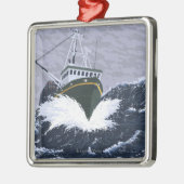 AlaskaCrabのボートのヴィンテージ旅行ポスター メタルオーナメント (左)