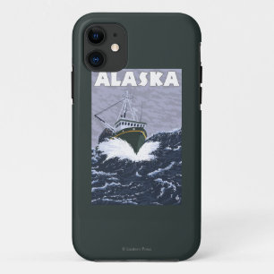 AlaskaCrabのボートのヴィンテージ旅行ポスター iPhone 11 ケース