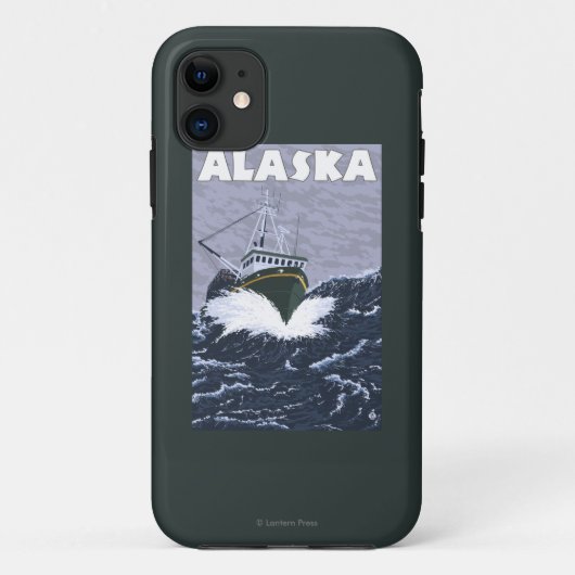 AlaskaCrabのボートのヴィンテージ旅行ポスター Case-Mate iPhoneケース (裏面)