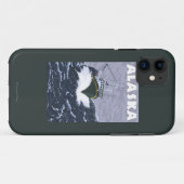 AlaskaCrabのボートのヴィンテージ旅行ポスター Case-Mate iPhoneケース (裏面(横))