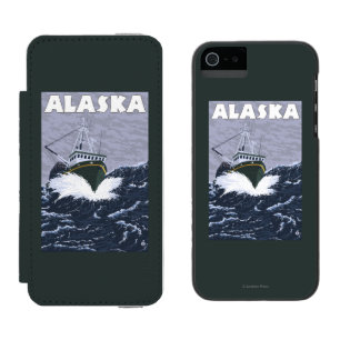 AlaskaCrabのボートのヴィンテージ旅行ポスター iPhone SE/5/5sウォレットケース