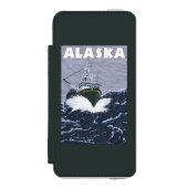 AlaskaCrabのボートのヴィンテージ旅行ポスター Incipio iPhoneウォレットケース (フォリオ 正面)